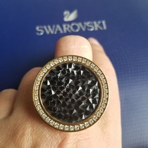 AUTHENTIC Swarovski Gold Plated Black Crystal Ring